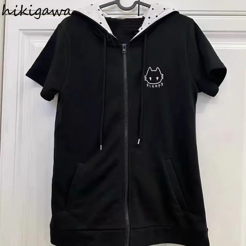 Black Cute Zipper Hoodie