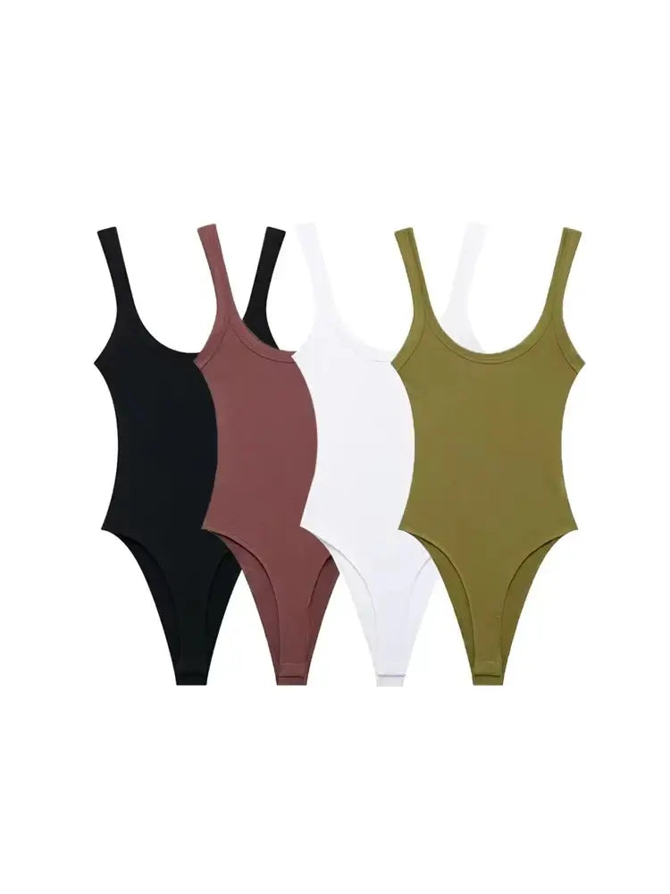 Women Ribbed Strappy Snap Bodysuit