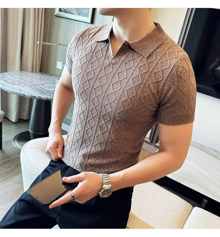 Men Polo Collar Slim Fit Knit Sweater