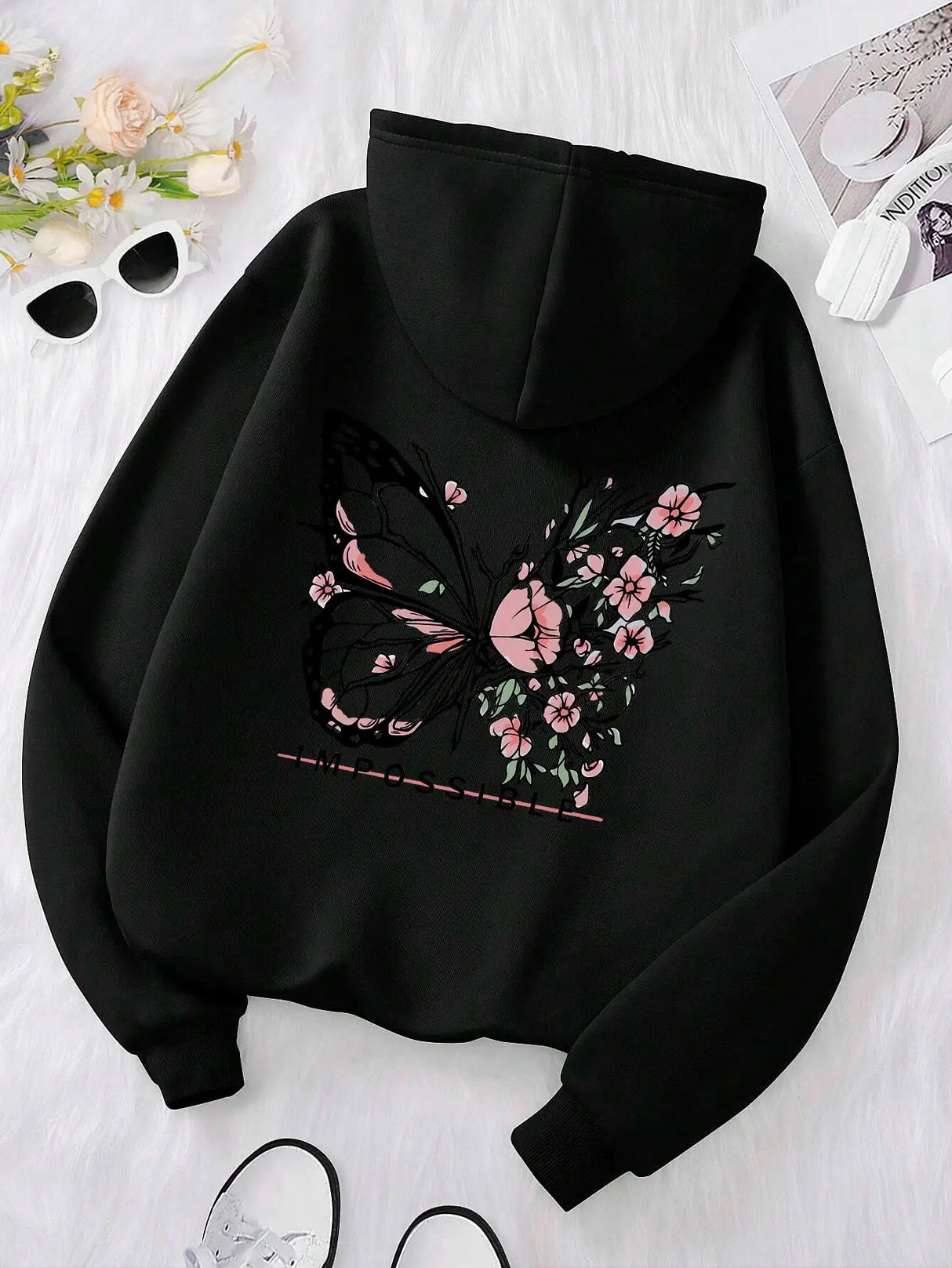 Rose Butterfly Graphic Hoodie