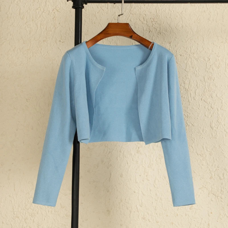 Black Cropped Knitted Korean Style Sweater