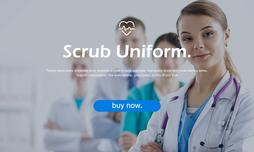 Medical professionals wearing scrub uniforms in a modern healthcare setting with a focus on quality and customization.