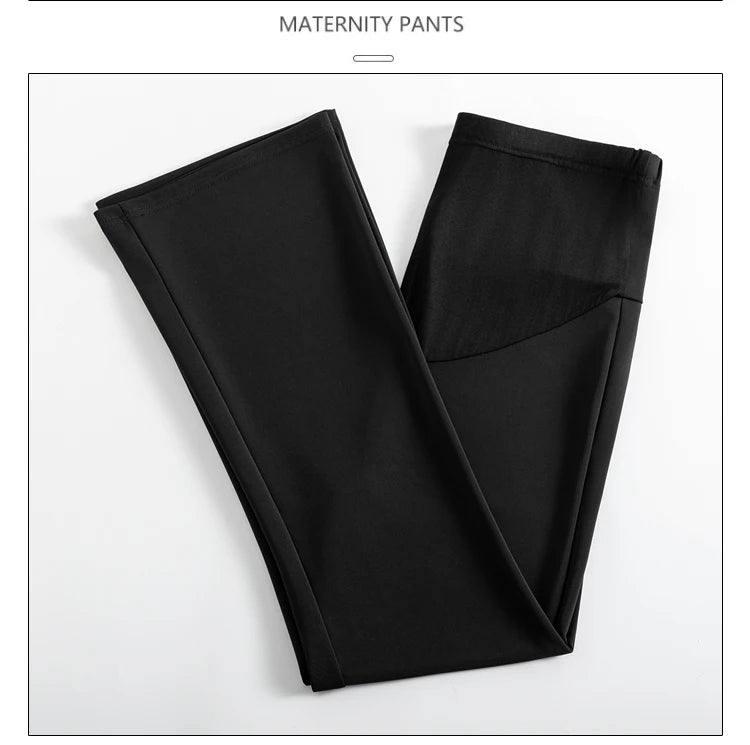 Y2K Bootcut Maternity Pants in black, made from ice silk, perfect for summer wear. Available in multiple sizes.