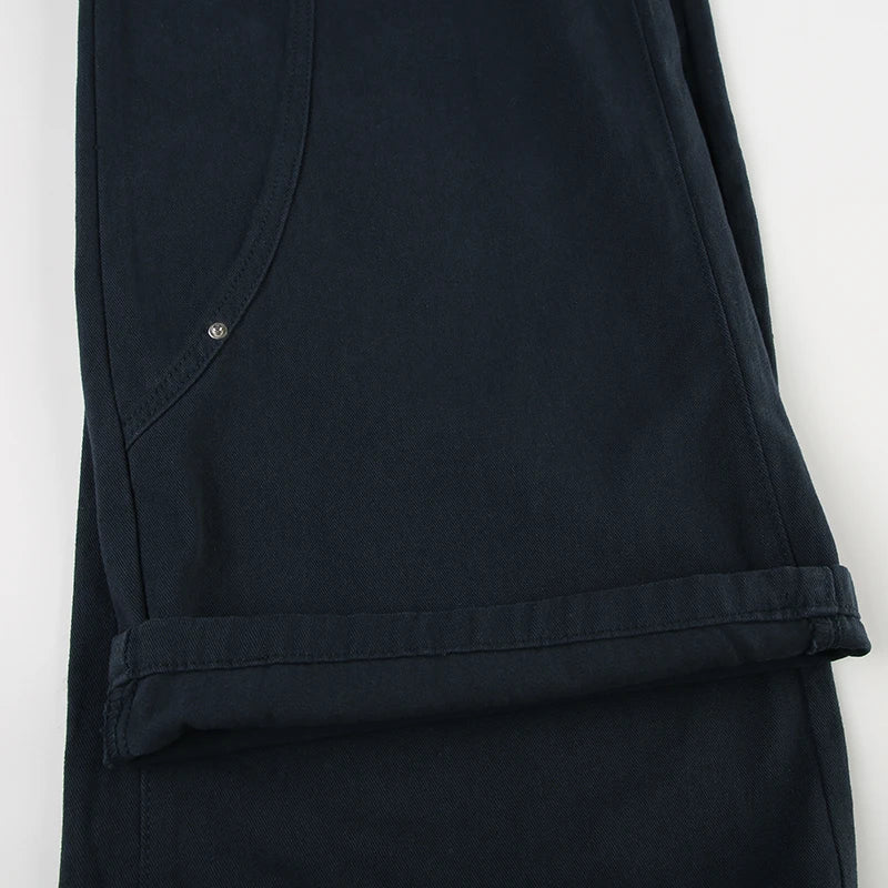 Women Low-Waist Rivet Wide Jeans