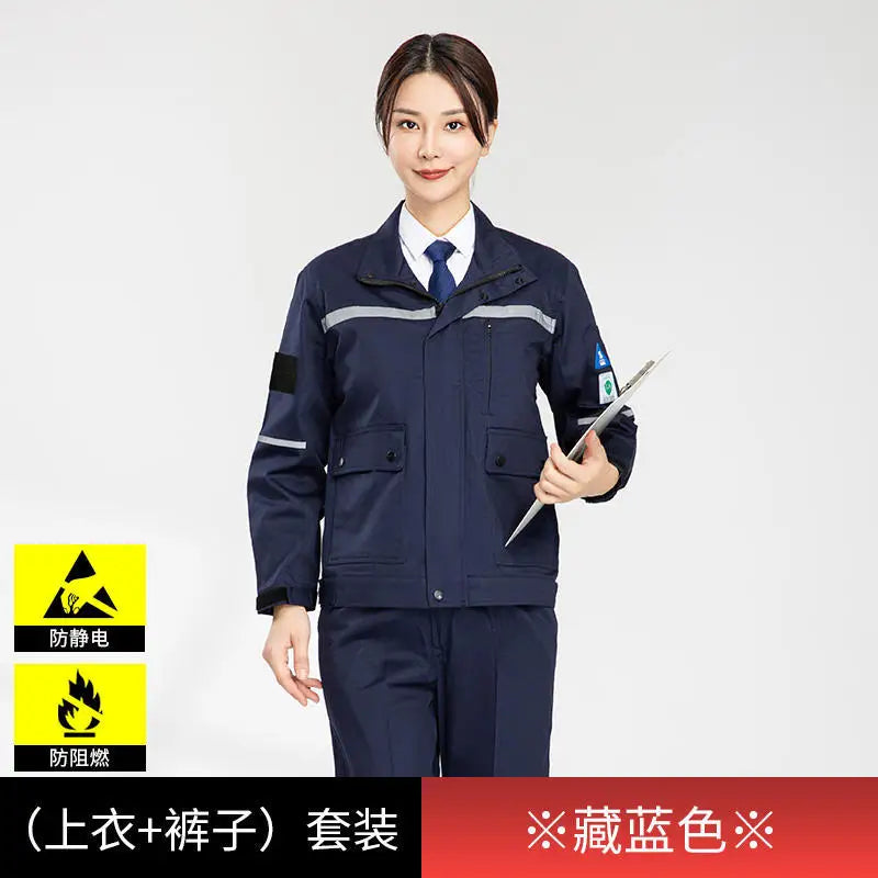 Anti-static flame-resistant welding suit, pure cotton workwear designed for safety and comfort in hazardous environments.