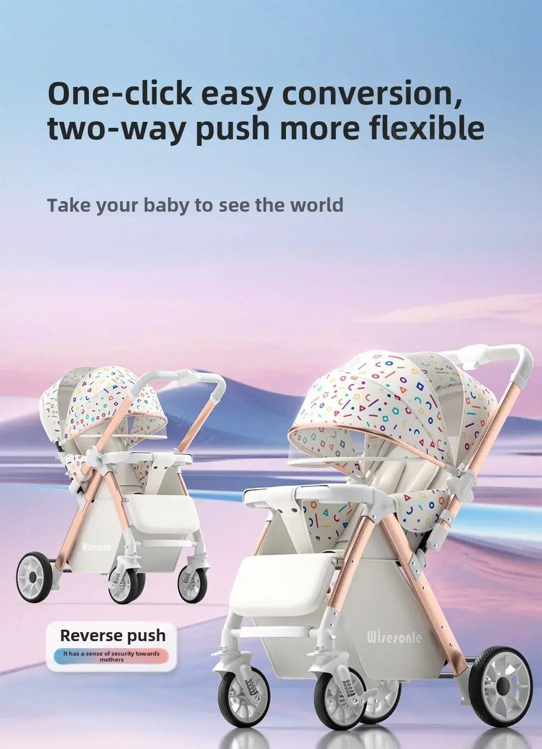 Lightweight baby stroller with one-click easy conversion and two-way push for flexible use, designed for infants.