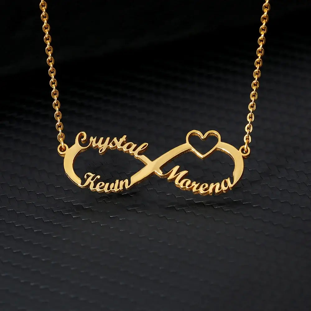 Custom Double Heart Two Names Infinity Necklaces