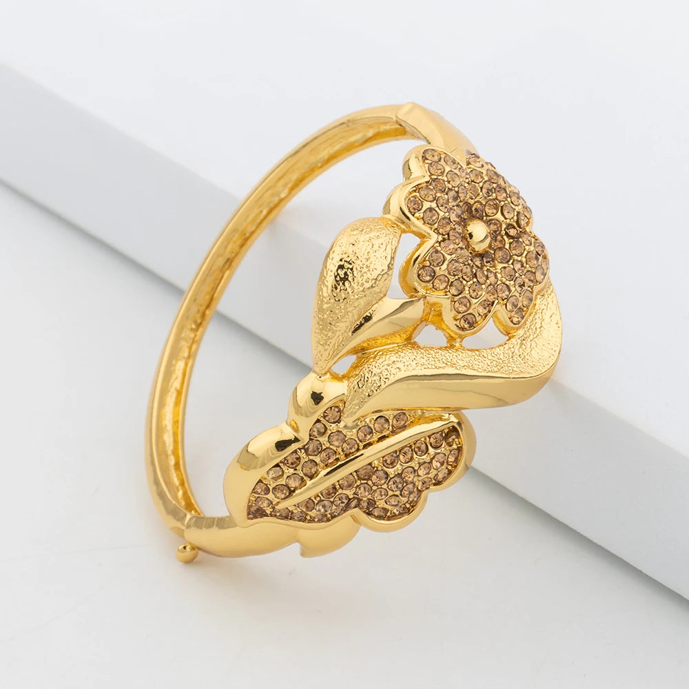 18K Gold Color Flower Bridal Jewelry Set