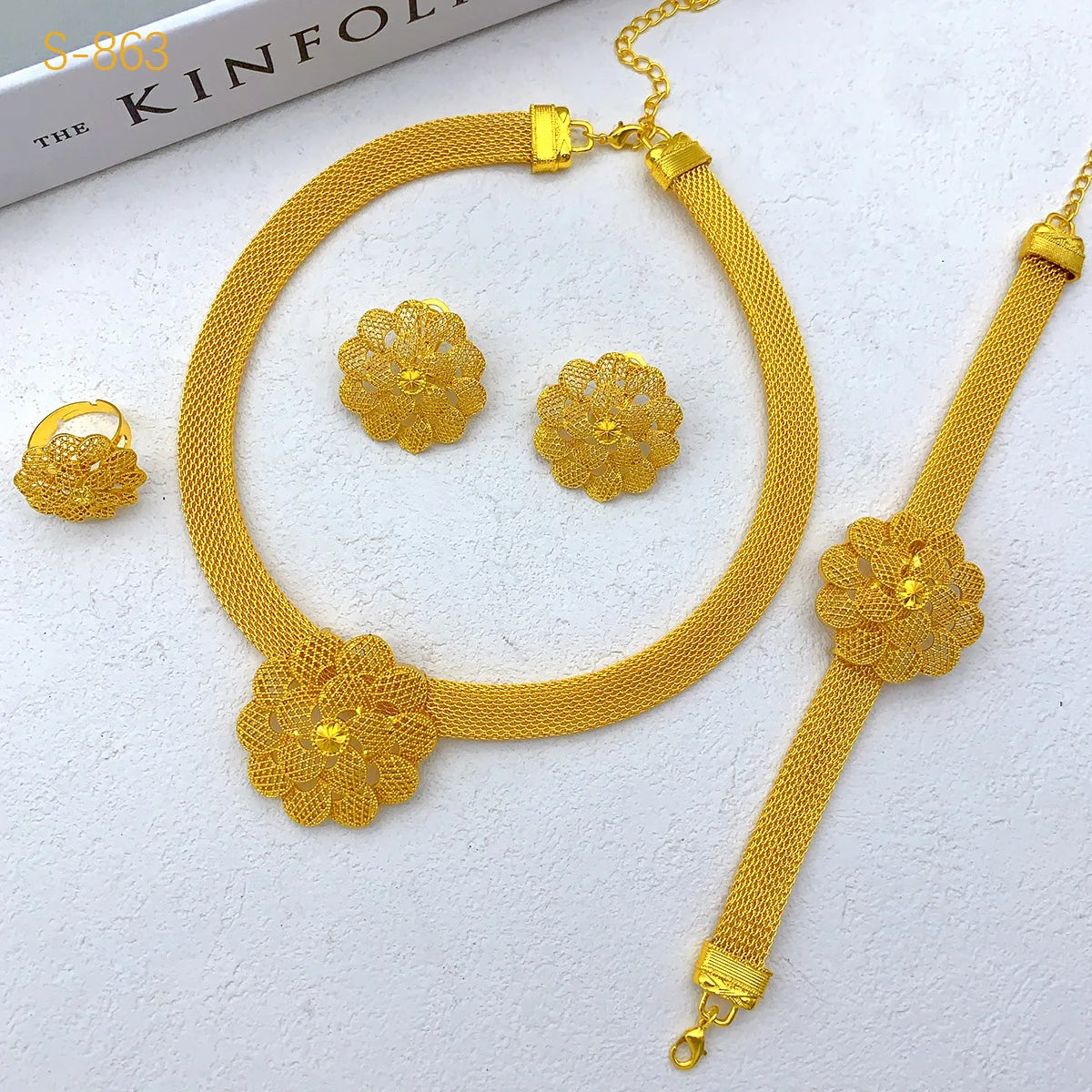 24K Gold Flower Bridal Jewelry Set