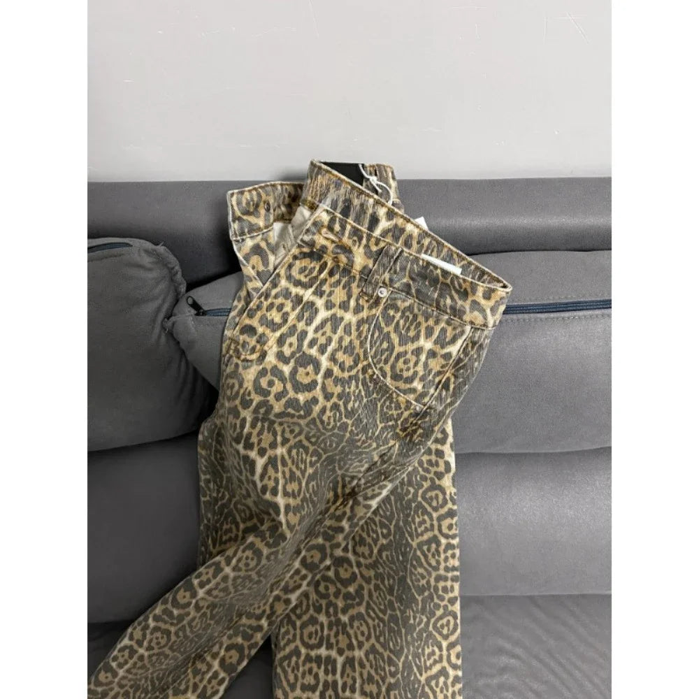 WildFur™ – Leopard Print High Waist Denim Trousers (Statement, Fierce & Urban)