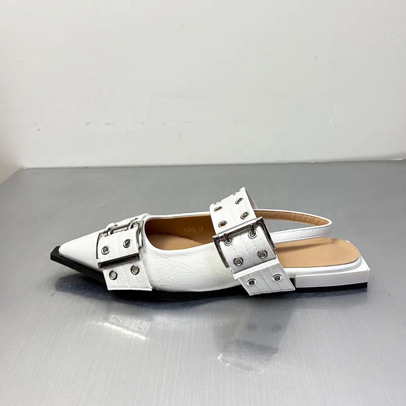 أحذية نسائية مسطحة - أحذية مصممة بمقدمة مدببة وكعب مفتوح من الخلف