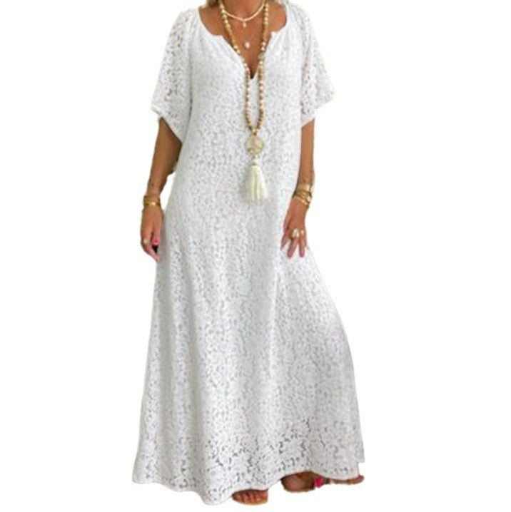 Women Lace V Neck Long Dress