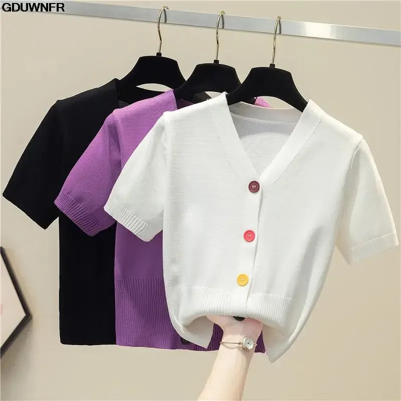 سترة نسائية محبوكة بأكمام قصيرة