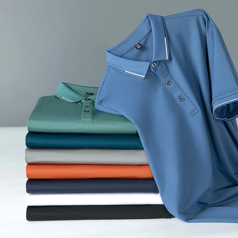 قميص بولو رجالي فاخر من الحرير والقطن