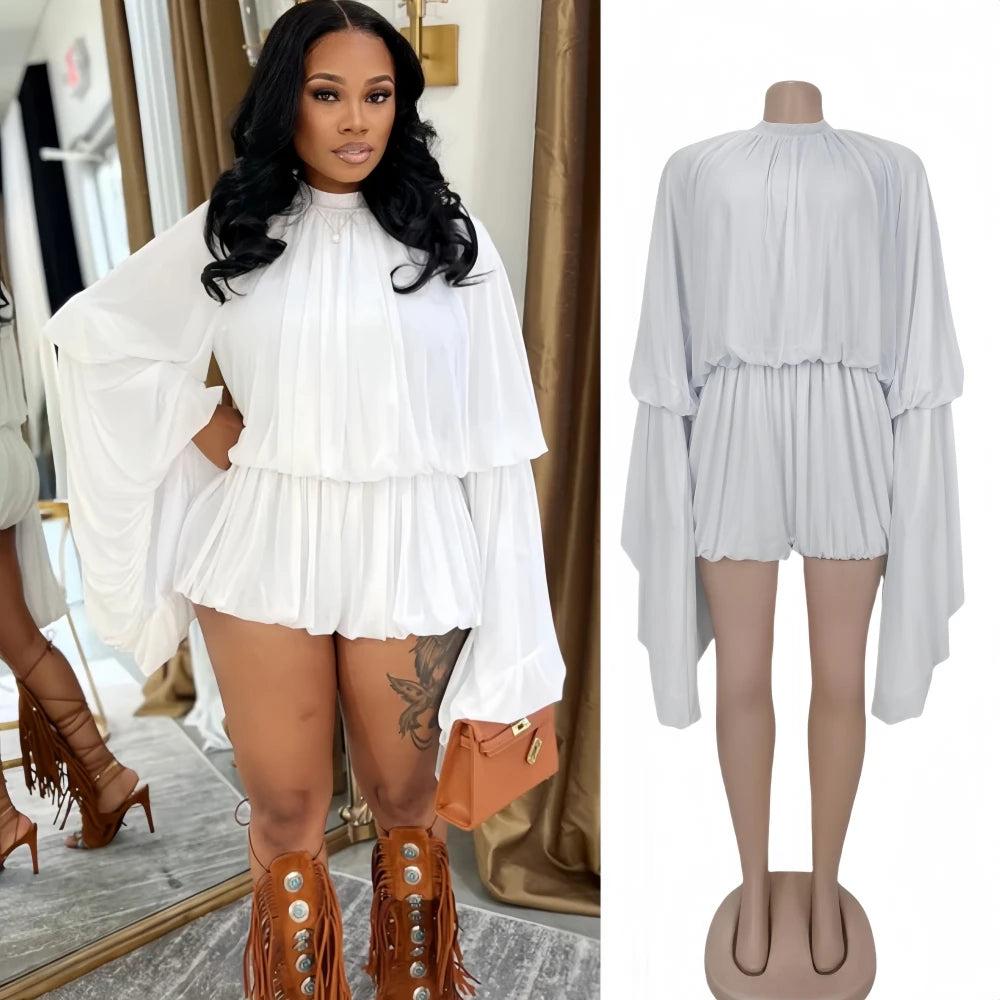 SculptEase™ – جمبسوت ضيق بأكمام واسعة ومكشكشة (مطاطي، أنيق، وملائم للانحناءات)