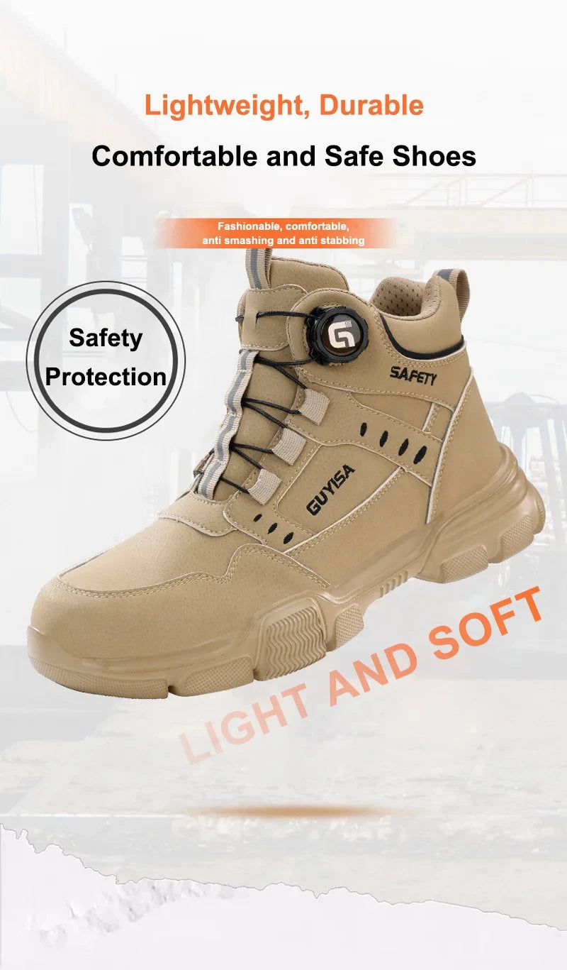 Men Rotating Button Steel Toe Safety Work Shoes