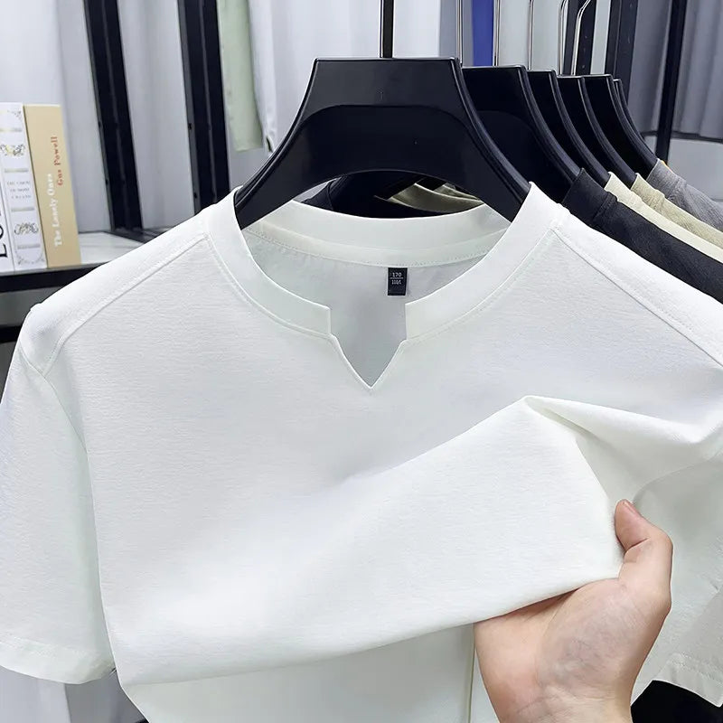 Men V-Neck Solid Short Sleeve T-Shirt