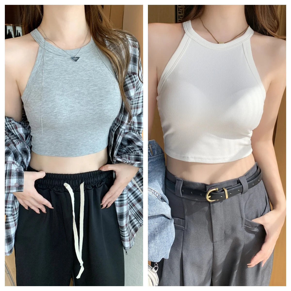 Cotton Knit Camisole Undershirt with Built-in Bra