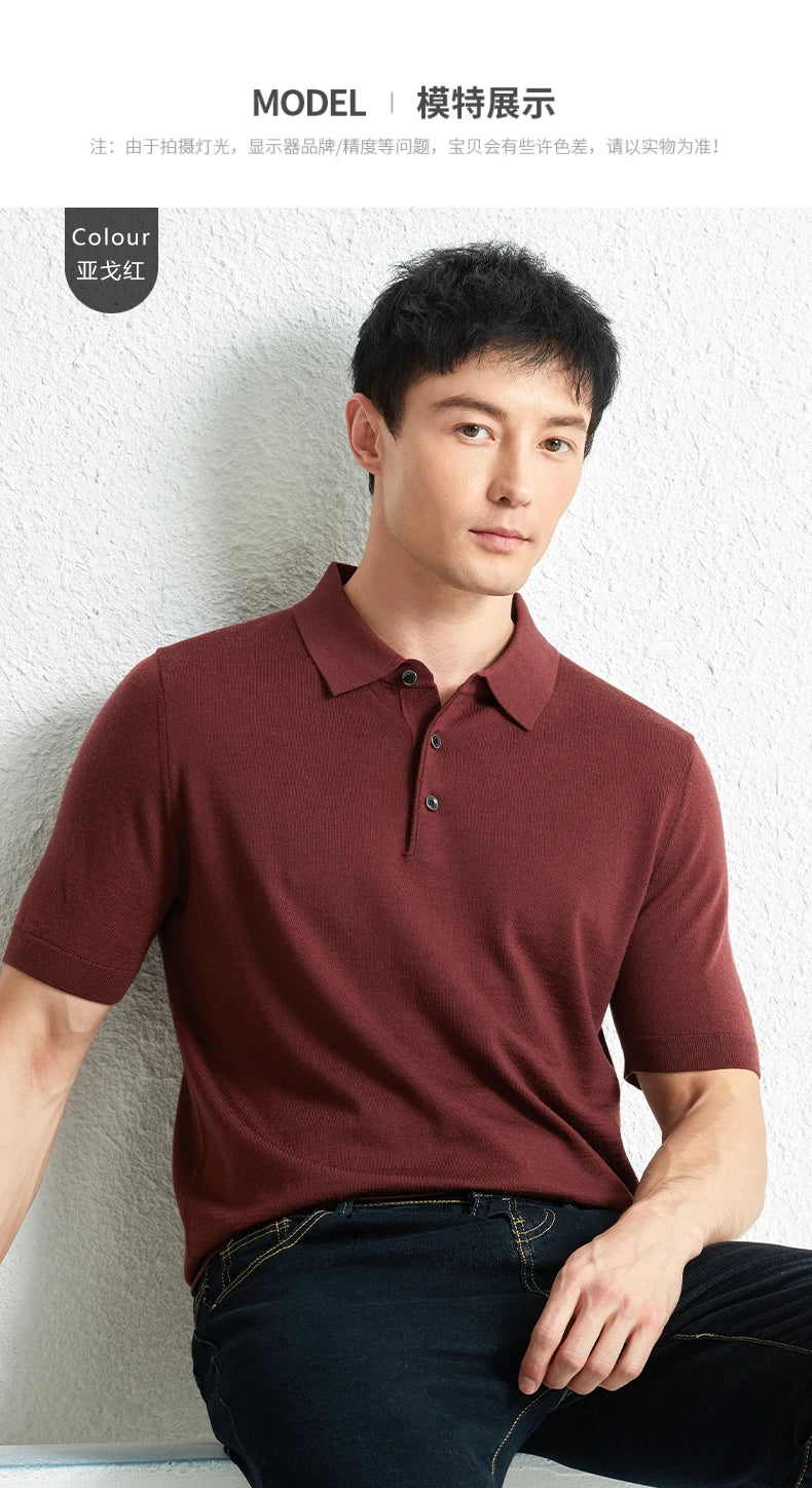 Men Short Sleeve Wool Polo Knit