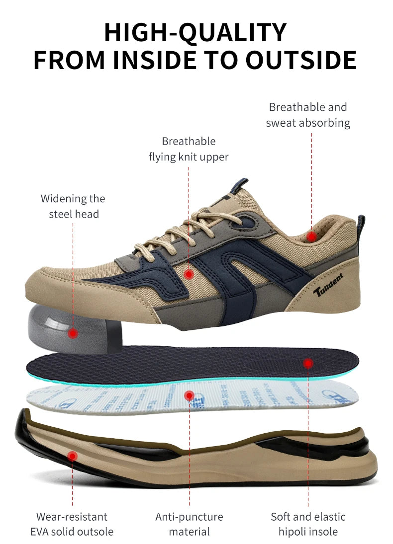 أحذية رياضية رجالية للعمل بمقدمة فولاذية غير قابلة للتدمير
