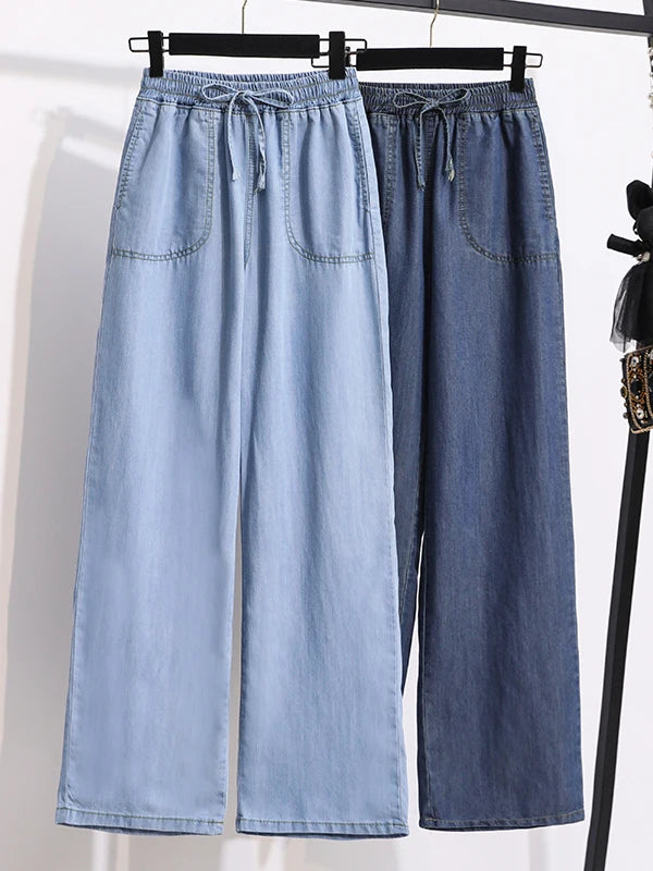 Women Ice Silk Wide Leg Jeans