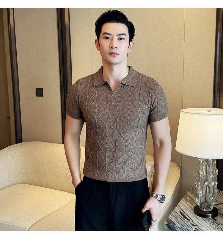 Men Polo Collar Slim Fit Knit Sweater