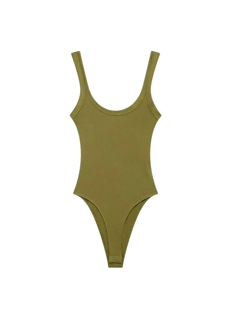Women Ribbed Strappy Snap Bodysuit