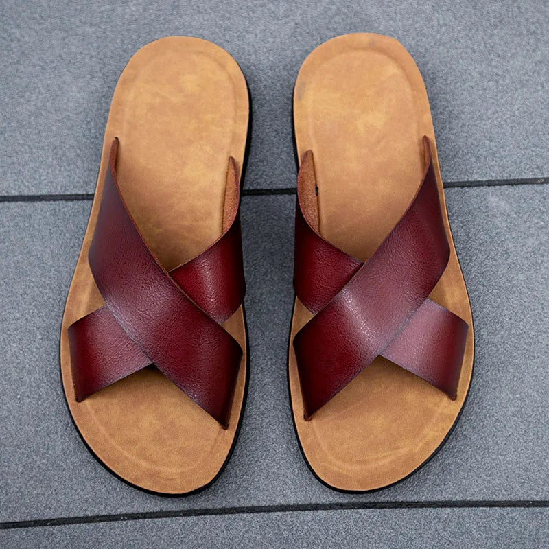 Men Italian PU Leather Slip-On Slippers