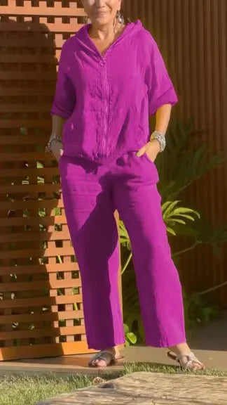 بدلة نسائية بمقاسات كبيرة - هودي وبنطلون من القطن القنب