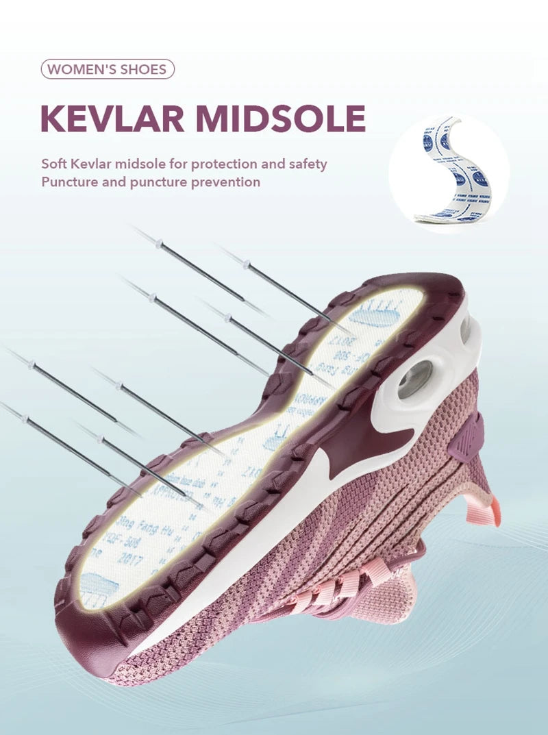 أحذية أمان نسائية وردية اللون بمقدمة فولاذية