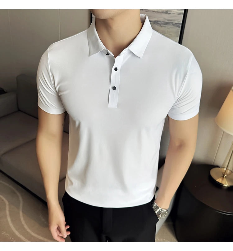 Men Ice Silk Polo Shirt Brown Top