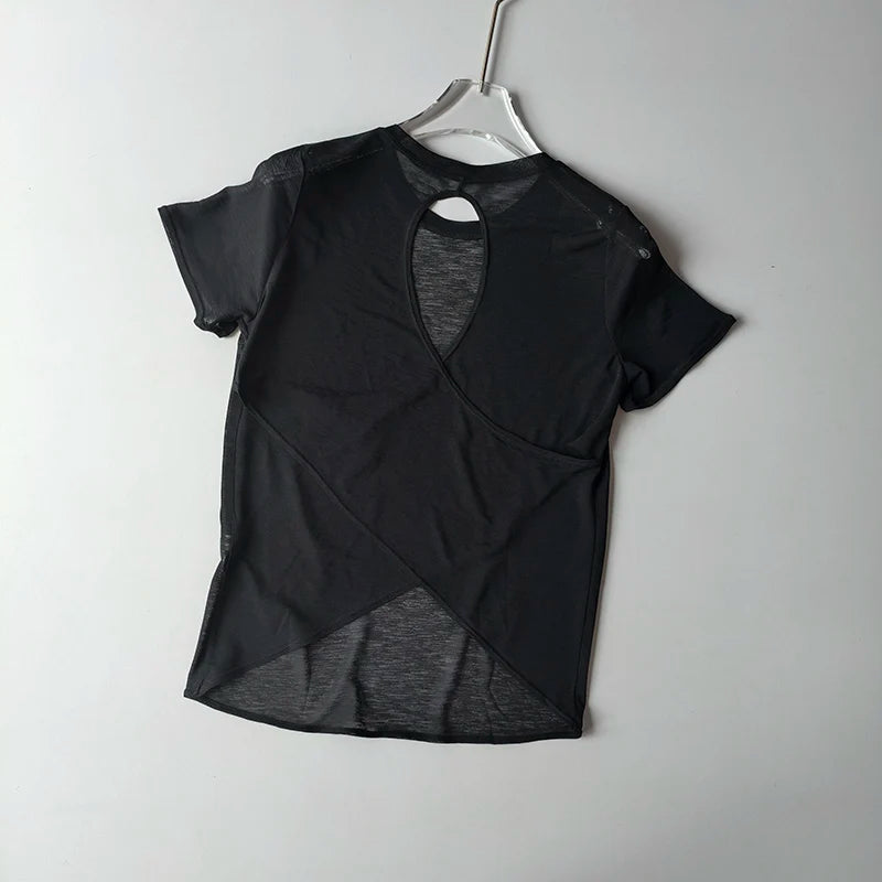 Women Mesh Hollow Back Fitness Shirt