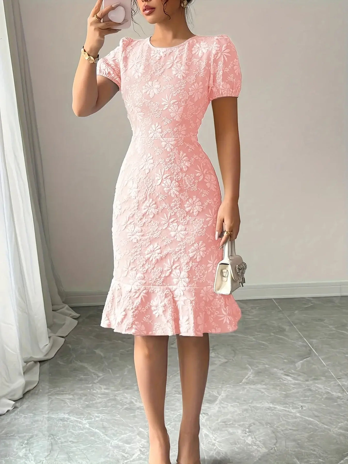 Women’s Floral Puff Sleeve Dress – Elegant Style