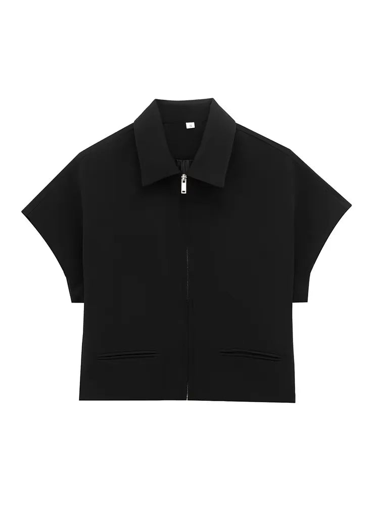 Lapel Zip Wide Leg Pant Set