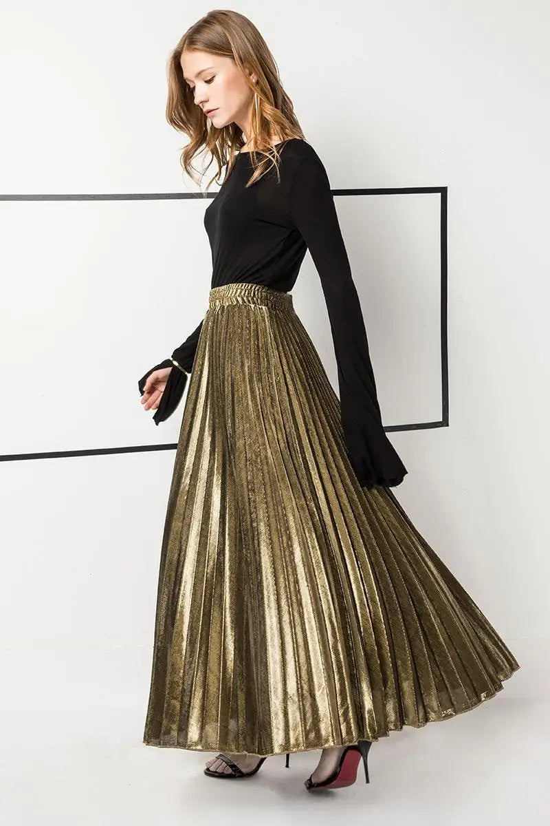 Women Gold Swing Maxi Skirt