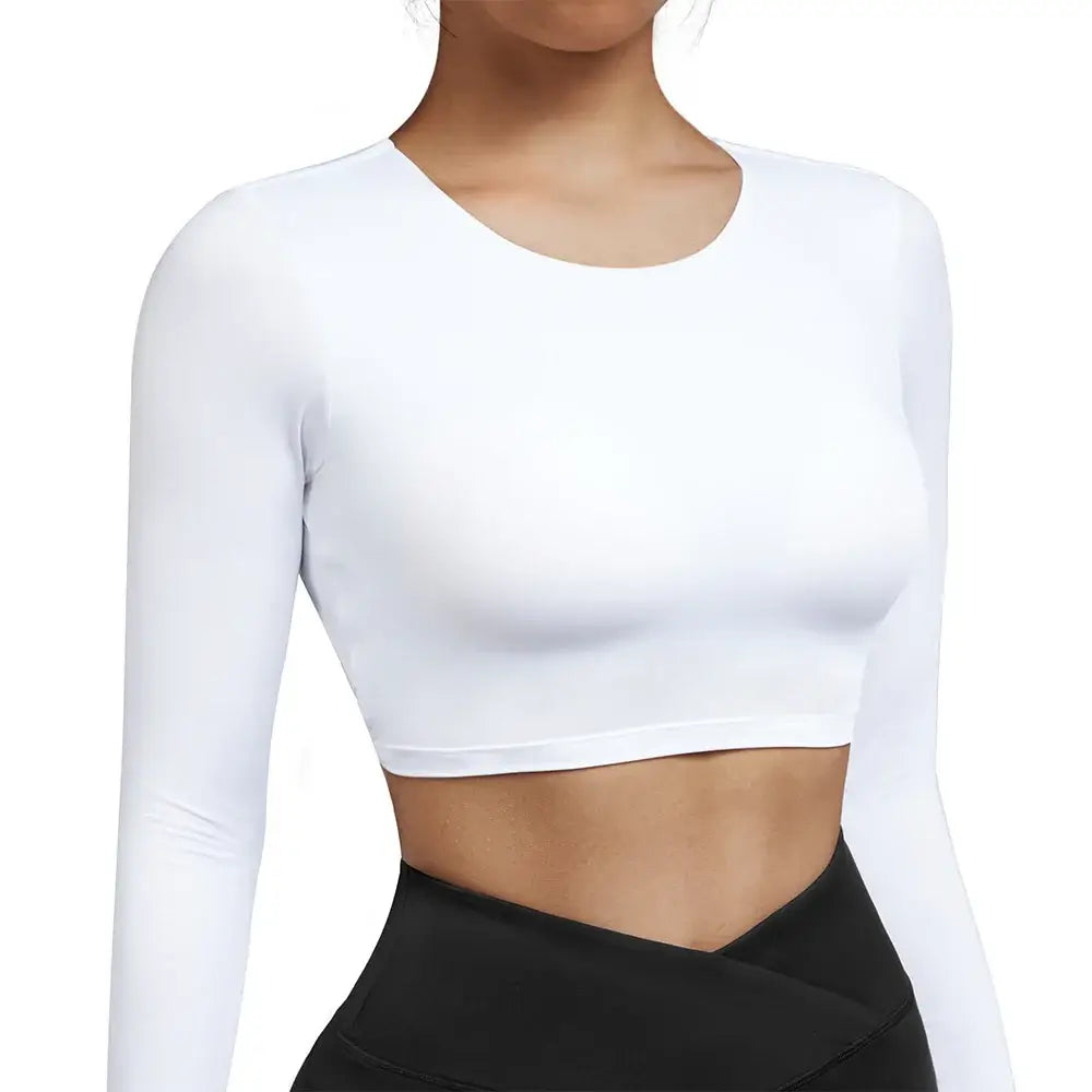 بلوزة يوغا نسائية مفتوحة الظهر بأكمام طويلة