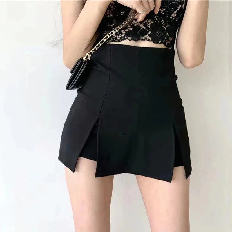 Women's Black Split Skirt Shorts