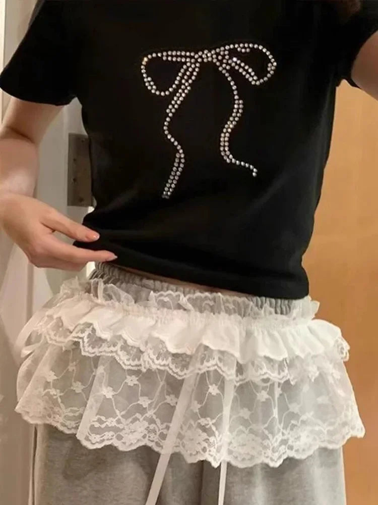 Women Y2K Lace Layered Skirt