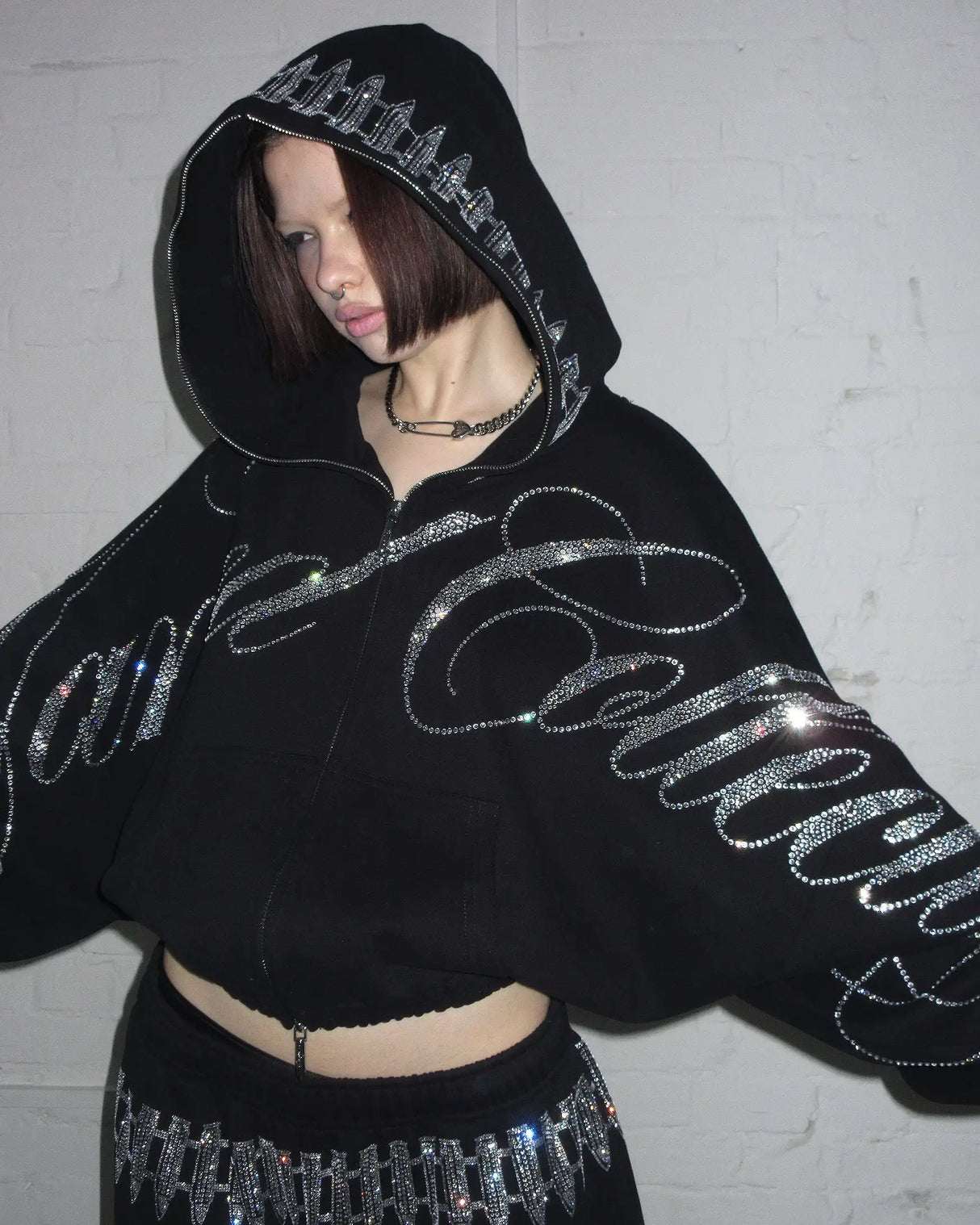 Rhinestone Cropped Hoodie