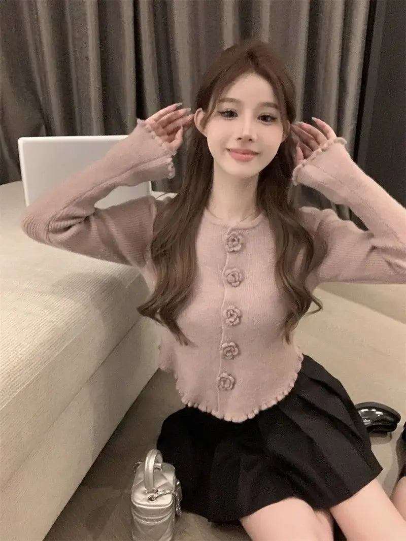 كارديجان نسائي قصير محبوك مزهر