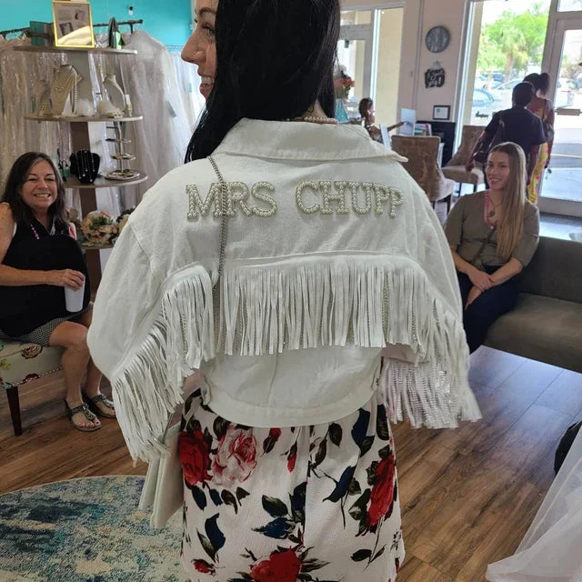 Personalised Pearl Denim Jacket for Bachelorette Party