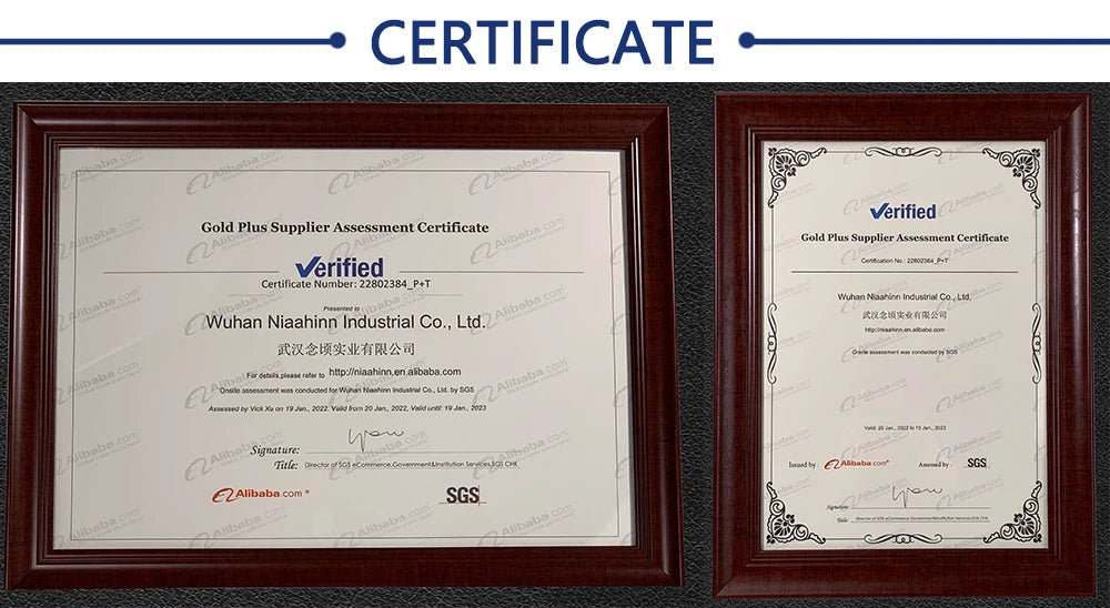 Gold Plus Supplier Assessment Certificate for Wuhan Niahsinh Industrial Co., Ltd., showcasing verification and quality assurance.