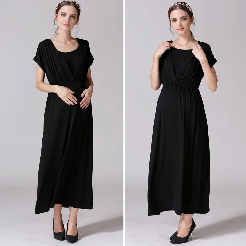 Soft Fabric Nursing Maternity Dress in black by Emotion Moms, perfect for postpartum and breastfeeding.