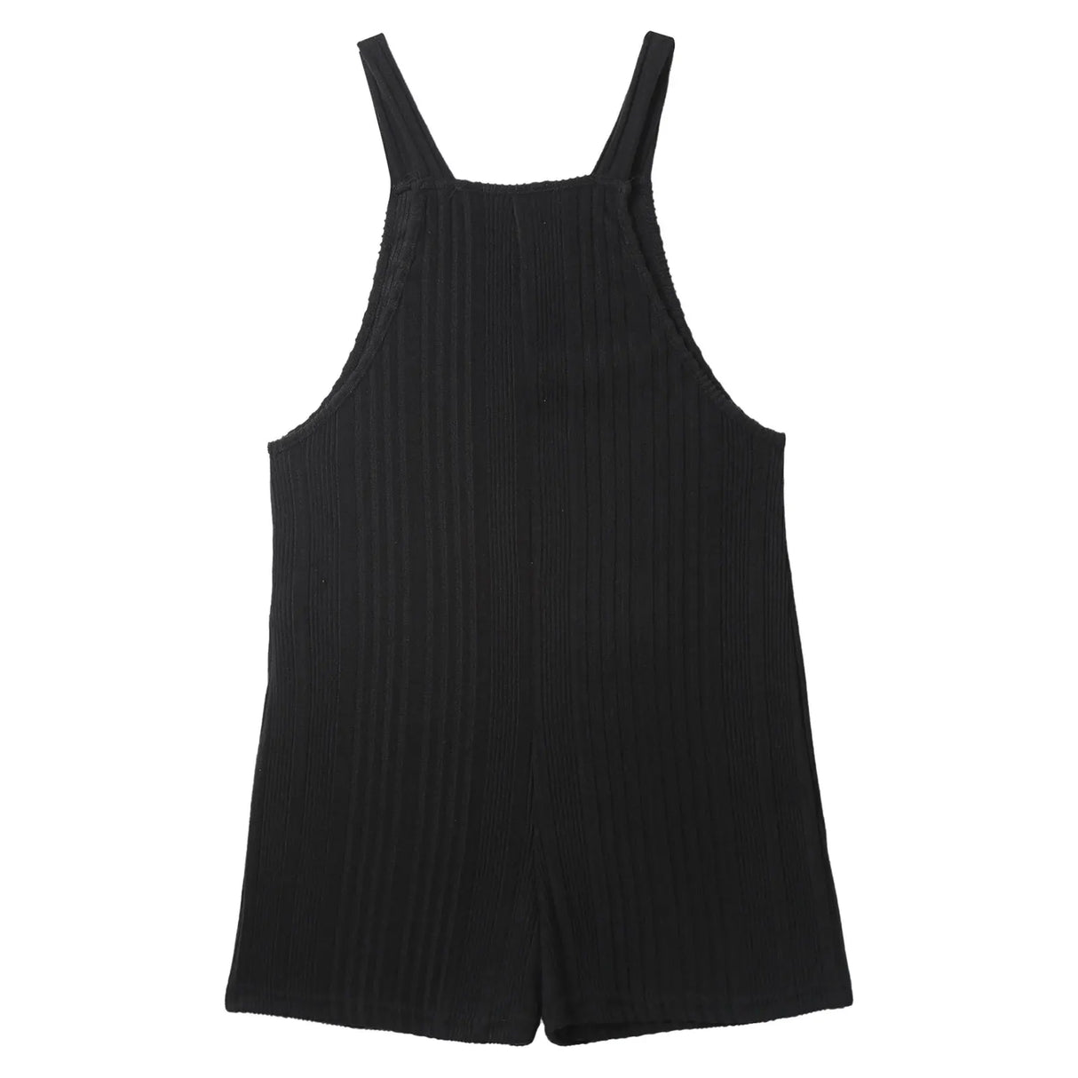 Sleeveless ribbed black maternity jumpsuit, loose fit overall shorts for casual summer wear by FEESHOW.