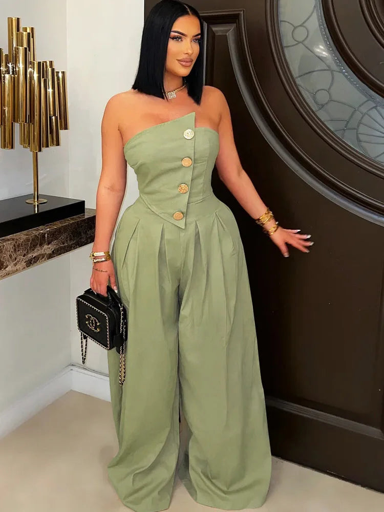 Glamora™ – جمبسوت بلا أكمام بتصميم Palazzo Clubwear (جريء، مثير، وفضفاض)