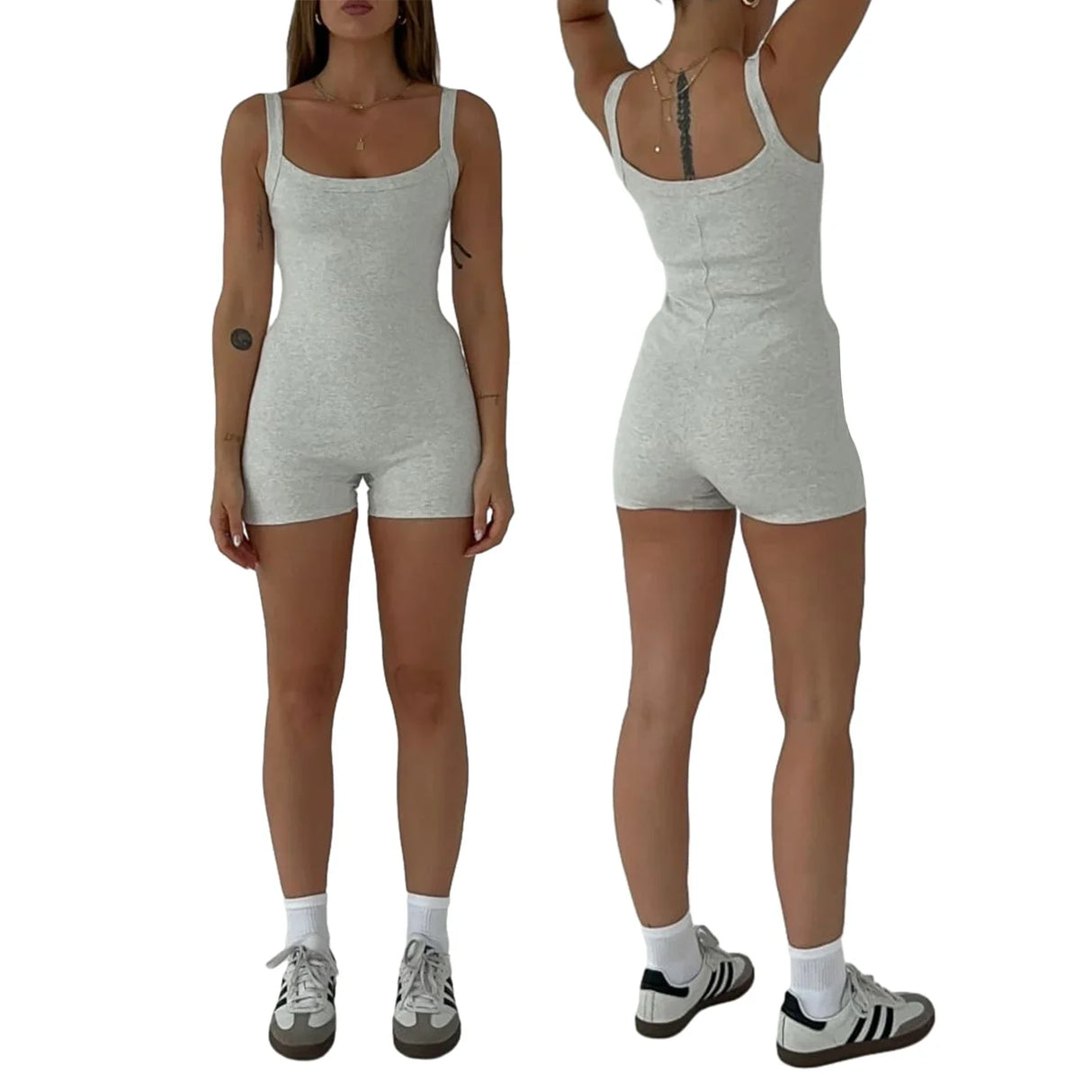 CurveMuse™ – بدلة لعب ضيقة بدون أكمام ومضلعة (أنيقة، جذابة ومثيرة)