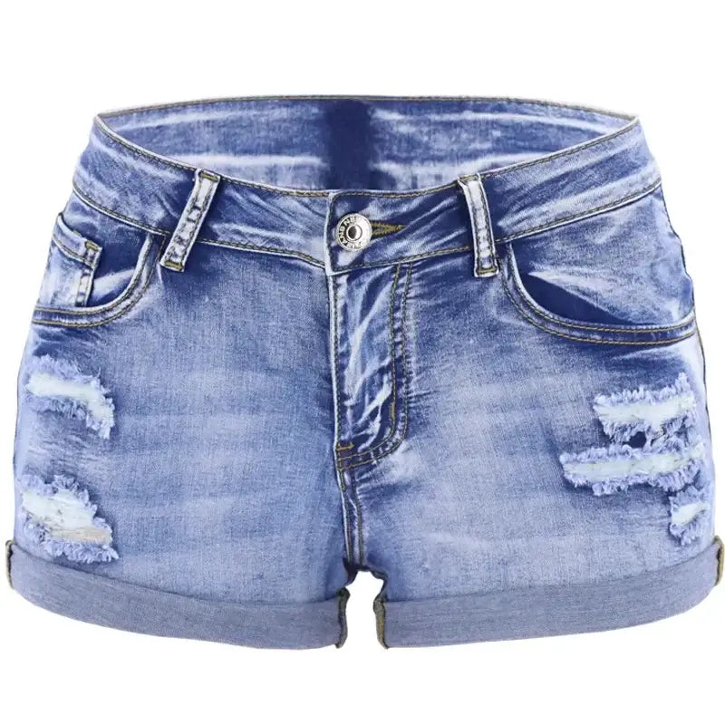 Women Split Mid Waist Denim Shorts