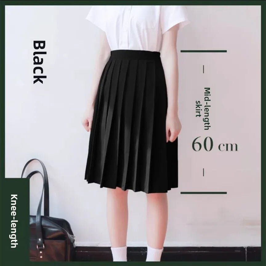 Women Pleated Midi College Skirt