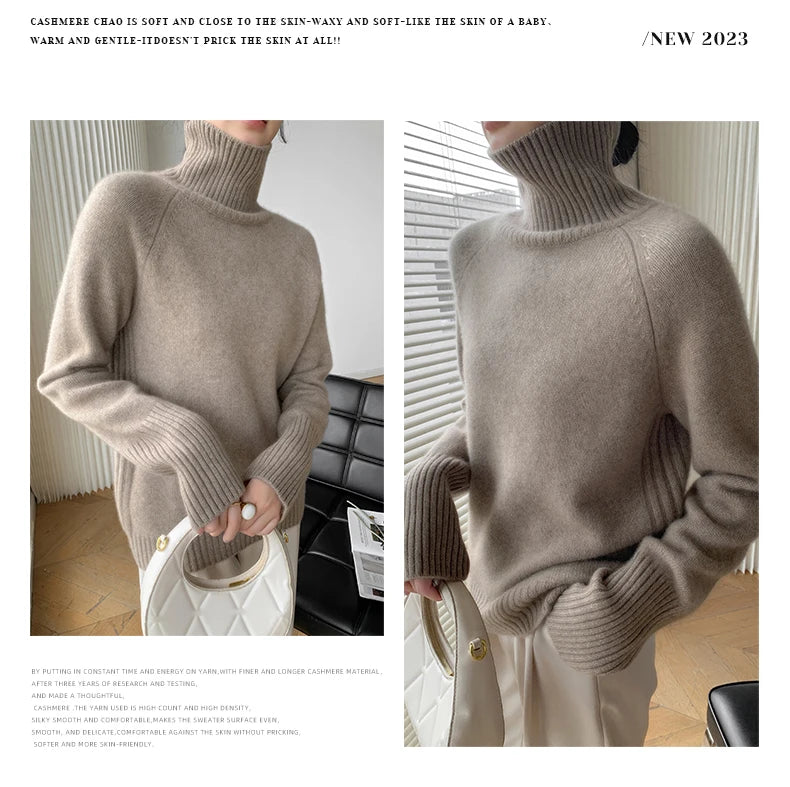 Women's Loose Turtleneck Cashmere Sweater