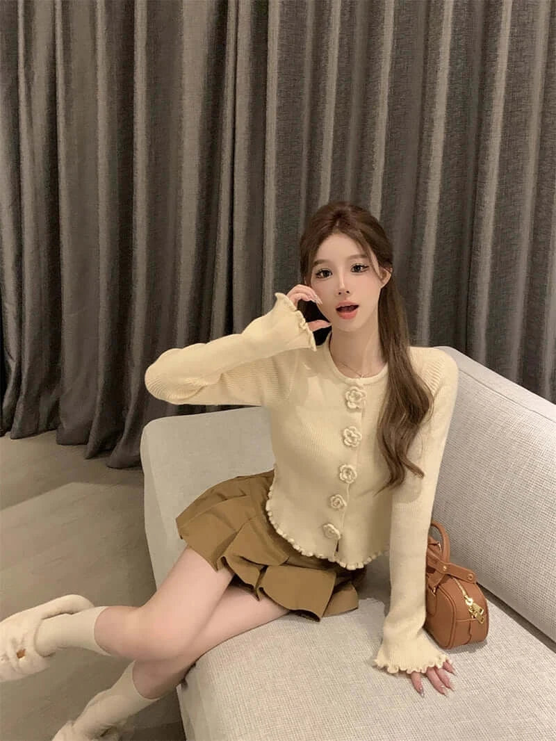 كارديجان نسائي قصير محبوك مزهر